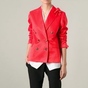 NWT LANVIN Red Silk Jacket Blazer w/ Rosette Sz 4
